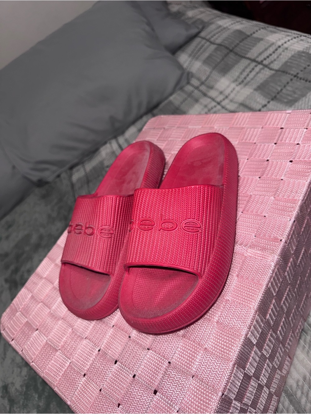 bebe Red Logo Slide Sandals